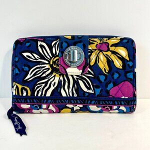 Vera Bradley Wallet Retired AFRICAN VIOLET Spring Floral Turnlock Clutch Quilted
